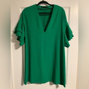 Zara Green V-Neck Mini Dress